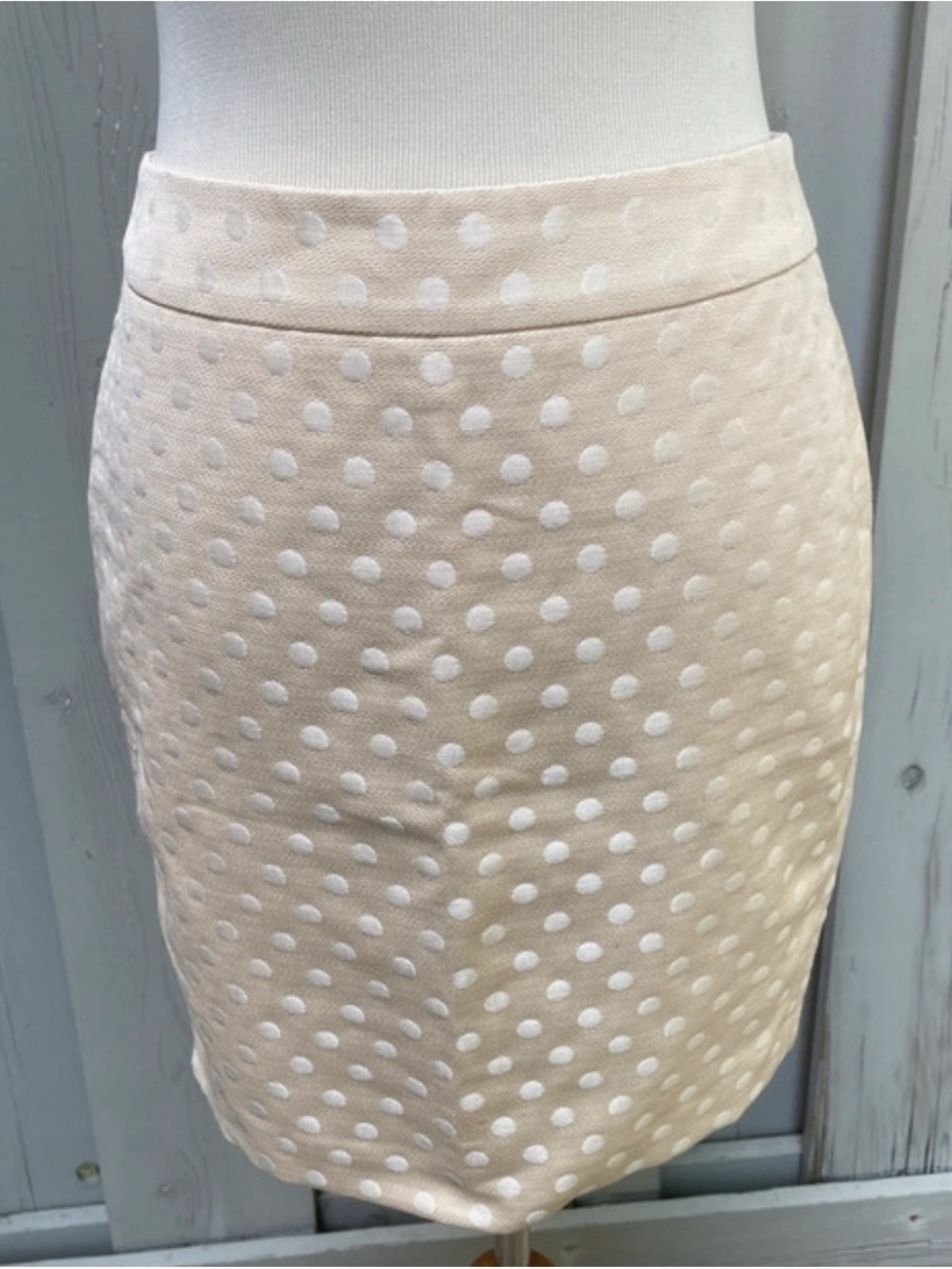 Ann Taylor Ivory Beige Textured Polka Dotted Straight Pencil 19” Skirt Petite 4